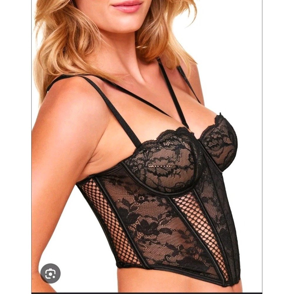 Adore Me Dominika Black Lace Bustier Corset Top Size 36B Large Lingerie